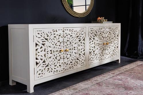 Massief dressoir MARRAKECH 170cm wit mangohout met decoratie, Huis en Inrichting, Kasten | Dressoirs, Ophalen of Verzenden