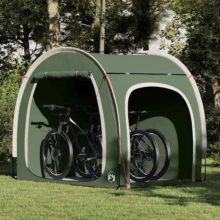 vidaXL Fietstent met dak met opslag Groen 218 x 156 x 180 cm, Caravans en Kamperen, Tenten, Nieuw, Verzenden