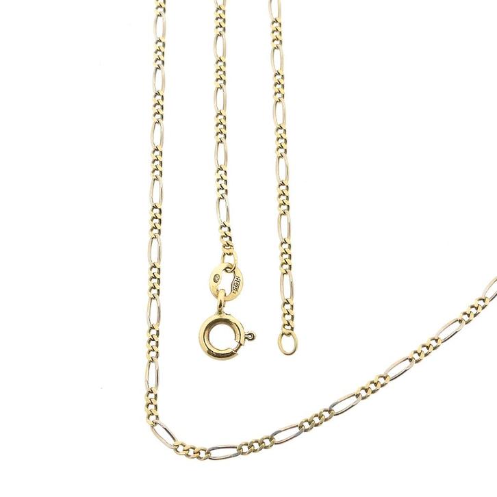 Bicolor gouden Figaro schakel ketting | 44,5 cm, Sieraden, Tassen en Uiterlijk, Kettingen, Overige kleuren, Gebruikt, Goud, Ophalen of Verzenden