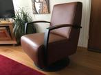 Leren draaifauteuil met stalen frame en schotelvoet - bruin, Huis en Inrichting, Fauteuils, Nieuw, Ophalen of Verzenden, Industrieel