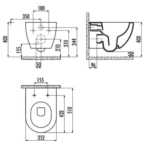 Wandcloset Creavit met Bidet Wit Keramiek (Excl. Zitting), Doe-het-zelf en Verbouw, Sanitair, Ophalen of Verzenden