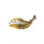 Bicolor gouden broche met diamant; 0,12 ct. | Blad (witgoud), Sieraden, Tassen en Uiterlijk, Broches, Gebruikt, Overige kleuren