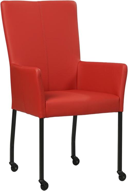 Rode leren moderne eetkamerstoel - met armleuning poot vierk, Huis en Inrichting, Stoelen, Eén, Overige kleuren, Nieuw, Leer, Ophalen of Verzenden