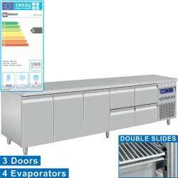 Rvs Gekoelde Werkbank Met Spatrand | 3 Deuren en 4 lades, Zakelijke goederen, Horeca | Keukenapparatuur, Verzenden