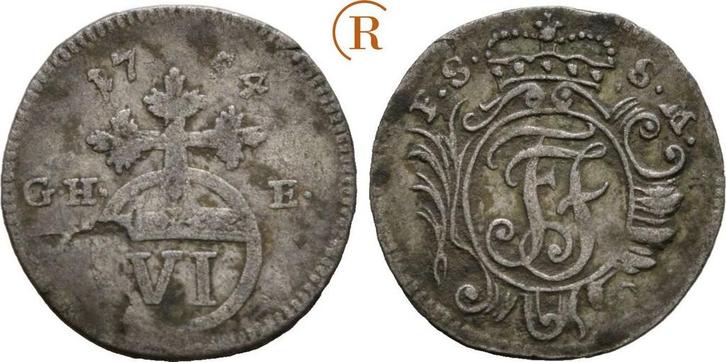 6 Pfennig Saalfeld 1754 Ghe Sachsen Coburg Saalfeld: Fran..., Postzegels en Munten, Munten | Europa | Niet-Euromunten, Verzenden
