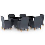 vidaXL 7-delige Tuinset met kussens poly rattan donkergrijs, 6 zitplaatsen, Nieuw, Tuinset, Verzenden