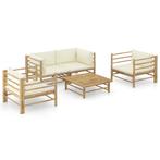 vidaXL 5-delige Loungeset met crèmewitte kussens bamboe, Tuin en Terras, Verzenden, Nieuw, Hout, Loungeset