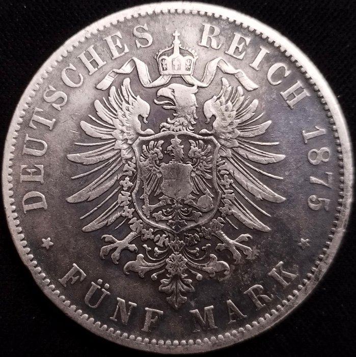 Duitsland, keizerrijk 5 Mark 1875 D - Munich, Ludwig II King, Postzegels en Munten, Munten | Europa | Niet-Euromunten