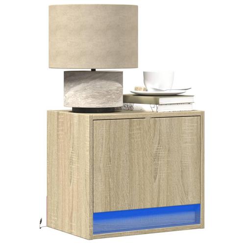 vidaXL Nachtkastje met LEDs wandgemonteerd sonoma, Huis en Inrichting, Slaapkamer | Nachtkastjes, Nieuw, Minder dan 45 cm, Hout