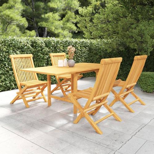 vidaXL 5-delige Tuinset massief teakhout, Tuin en Terras, Tuinsets en Loungesets, Tuinset, Nieuw, 4 zitplaatsen, Hout, Verzenden