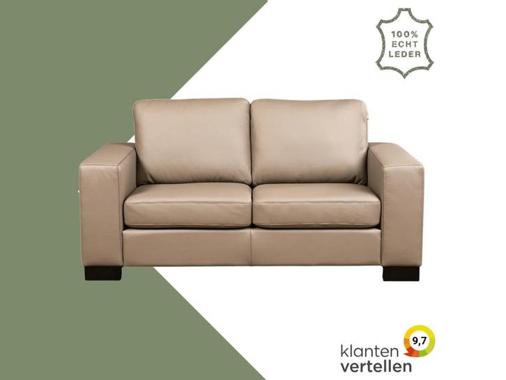 Leren bank Enjoy - 2 zits - Toledo Khaki (taupe/bruin) -, Huis en Inrichting, Banken | Bankstellen, 150 tot 200 cm, 75 tot 100 cm