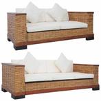 vidaXL 2-delig Bankstel met kussens natuurlijk rattan bruin, Huis en Inrichting, Verzenden, 150 tot 200 cm, Nieuw, Riet of Rotan