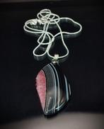 Zeer mooie gestreepte agaat hanger 925 zilveren ketting in