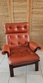 Stoel - Beukenhout - Leder. 1970 - Fauteuil Vintage