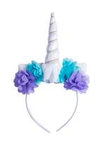 Eenhoorn Haarband Wit Bloemetjes Unicorn Diadeem Oortjes Wit, Ophalen of Verzenden, Nieuw, Carnaval, Accessoires