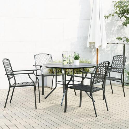 vidaXL 5-delige Tuinset stapelbaar gepoedercoat staal, Tuin en Terras, Tuinsets en Loungesets, Tuinset, Nieuw, 4 zitplaatsen, Rvs