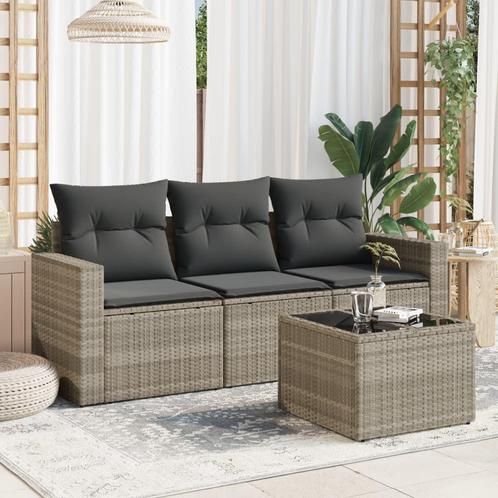 vidaXL 4-delige Loungeset met kussens poly rattan lichtgrijs, Tuin en Terras, Tuinsets en Loungesets, Loungeset, Nieuw, Rotan
