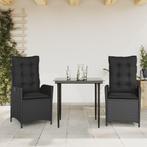 vidaXL 3-delige Tuinset met kussens poly rattan zwart, 2 zitplaatsen, Nieuw, Tuinset, Verzenden