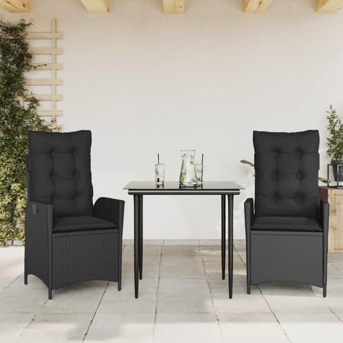 vidaXL 3-delige Tuinset met kussens poly rattan zwart, Tuin en Terras, Tuinsets en Loungesets, Tuinset, Nieuw, 2 zitplaatsen, Rotan