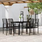 vidaXL 7-delige Tuinset zwart, Verzenden, 6 zitplaatsen, Nieuw, Rvs