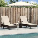 vidaXL Ligstoelen 2 st met kussens poly rattan bruin, Verzenden, Nieuw