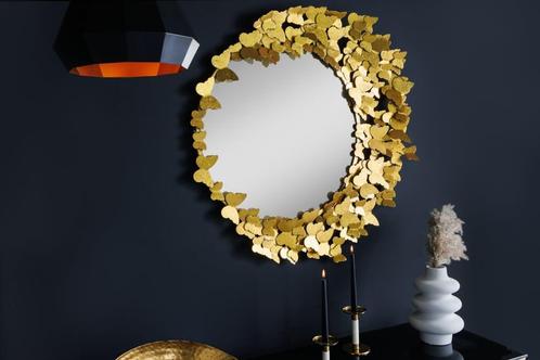 Decoratieve wandspiegel BUTTERFLY 80cm goud metalen ronde, Huis en Inrichting, Woonaccessoires | Spiegels, Ophalen of Verzenden