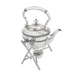 Aesthetic silver plated spirit kettle on branch stand with