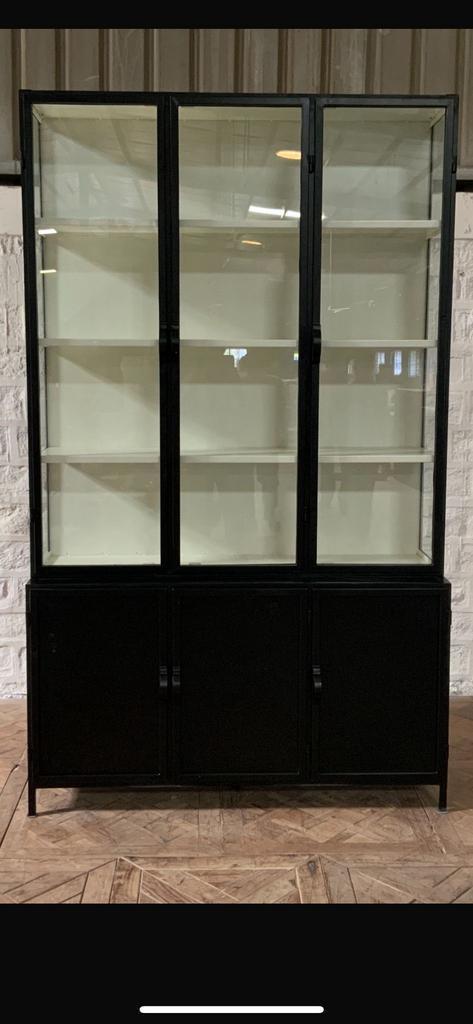 Buffetkast exclusief zwart metaal glas 142 cm breed actie, Huis en Inrichting, Kasten | Buffetkasten, 25 tot 50 cm, Met deur(en)