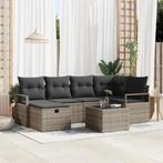 vidaXL 7-delige Tuinbankenset met kussens poly rattan grijs, Verzenden, Nieuw, Rotan