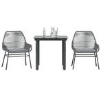 vidaXL 3-delige Tuinset met kussens poly rattan glas grijs, Tuin en Terras, Tuinsets en Loungesets, 2 zitplaatsen, Nieuw, Tuinset