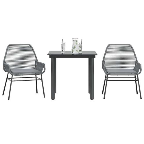 vidaXL 3-delige Tuinset met kussens poly rattan glas grijs, Tuin en Terras, Tuinsets en Loungesets, Tuinset, Nieuw, 2 zitplaatsen