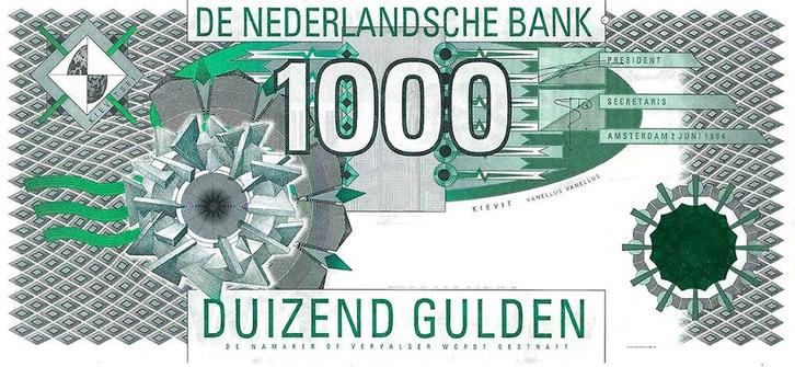 Bankbiljet 1000 gulden 1994 kievit UNC, Postzegels en Munten, Bankbiljetten | Nederland, Verzenden