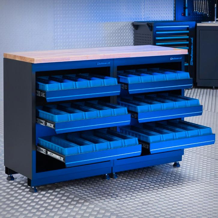 Datona Werkbank PREMIUM eiken werkblad met opbergbakken –, Doe-het-zelf en Verbouw, Werkbanken, Nieuw, Ophalen of Verzenden