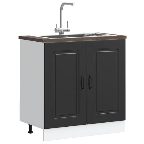vidaXL Spoelbakonderkast Kalmar 80x46x81,5 cm bewerkt hout, Huis en Inrichting, Keuken | Keukenelementen, Zwart, Nieuw, Verzenden