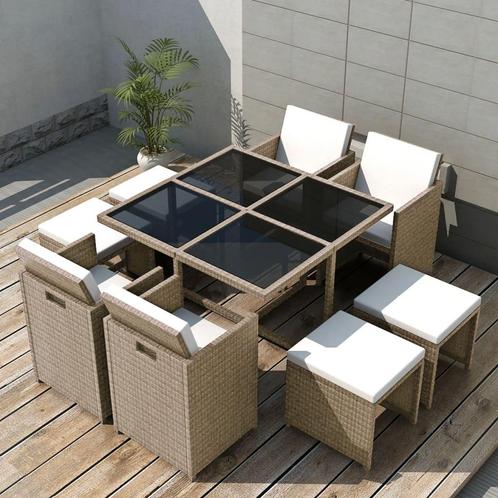vidaXL 9-delige Tuinset met kussens poly rattan beige, Tuin en Terras, Tuinsets en Loungesets, Tuinset, Nieuw, Meer dan 8 zitplaatsen