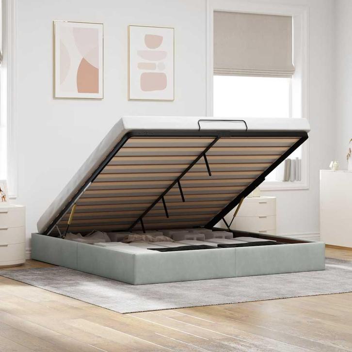 vidaXL Ottoman bedframe zonder matras 200x200 cm fluweel, Huis en Inrichting, Slaapkamer | Bedden, Overige maten, 200 cm, Grijs