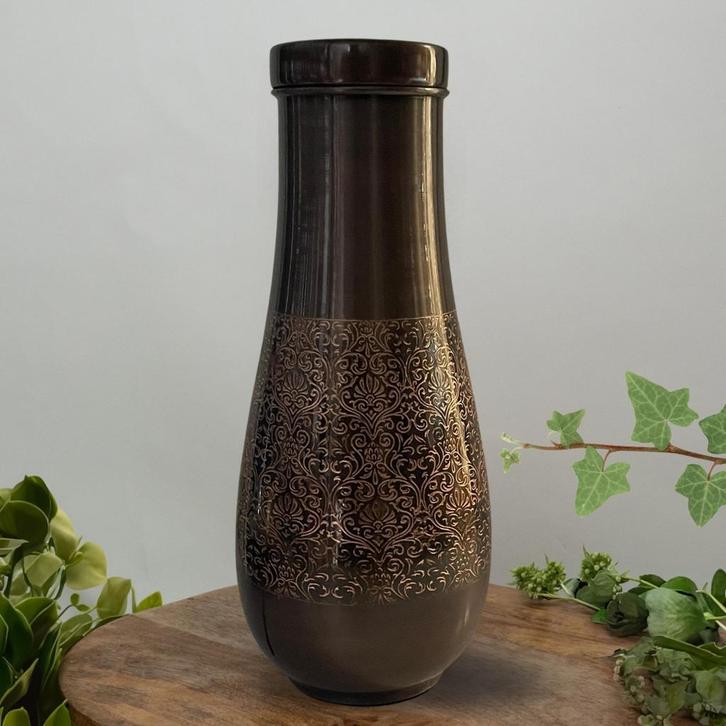 Puur koperen karaf antique geëtst met dop – lang en smal ±, Huis en Inrichting, Keuken | Servies, Ophalen of Verzenden