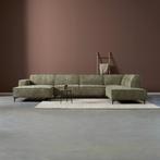 *WOONWINKEL* Moderne U-bank Groene Stof Chaise Longue Links, Huis en Inrichting, Banken | Bankstellen, Verzenden, Nieuw
