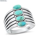 Zilveren  natuurlijke turquoise ring met 4 stenen, Verzenden, Nieuw, Zilver