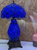 Tafellamp - « Blue Pearl » met twee lichtbronnen - vitraal -