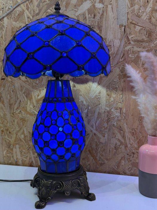 Tafellamp - « Blue Pearl » met twee lichtbronnen - vitraal -, Antiek en Kunst, Curiosa en Brocante
