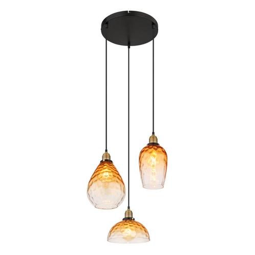 Hanglamp SALVY nan cm 3-lichts Zwart, Amber, Huis en Inrichting, Lampen | Hanglampen, 75 cm of meer, Nieuw, Metaal, Ophalen of Verzenden