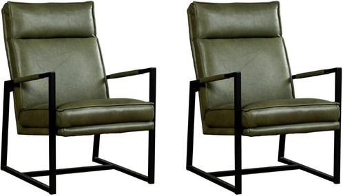 Olijfgroene leren industriële design fauteuils - Granada le, Huis en Inrichting, Fauteuils, 50 tot 75 cm, 75 tot 100 cm, Nieuw