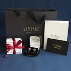 Gouden vintage oorstekers met saffier en diamant 18 krt, Ophalen of Verzenden, Nieuw