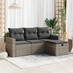 vidaXL 4-delige Loungeset met kussens poly rattan grijs, Verzenden, Nieuw, Rotan, Loungeset