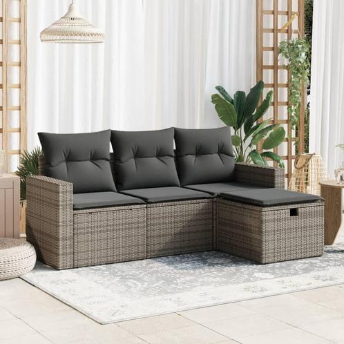 vidaXL 4-delige Loungeset met kussens poly rattan grijs, Tuin en Terras, Tuinsets en Loungesets, Loungeset, Nieuw, Rotan, Verzenden