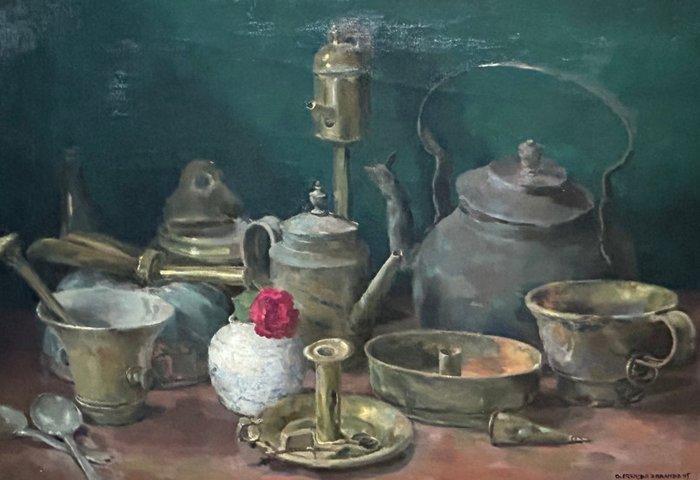 G A Brender á Brandis (1878 - 1971) - Stilleven met vijzel ,, Antiek en Kunst, Kunst | Schilderijen | Klassiek