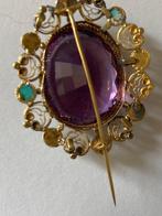 Broche - 18 karaat Geel goud Amethist - Turquoise - Oud, Sieraden, Tassen en Uiterlijk, Antieke sieraden