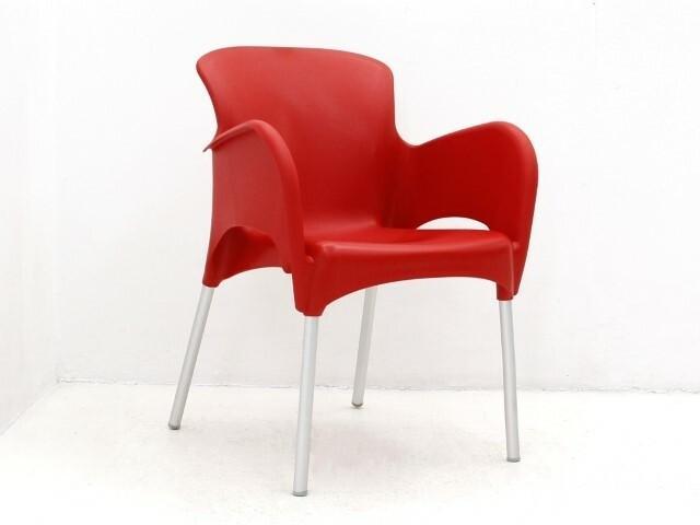 Kunststof terras / kantine stoel Moreno met armleggers rood, Huis en Inrichting, Stoelen, Gebruikt, Ophalen of Verzenden
