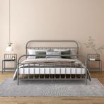 vidaXL Nachtkastjes 2 st metaal en glas grijs en zwart, Huis en Inrichting, Slaapkamer | Nachtkastjes, Minder dan 45 cm, Nieuw